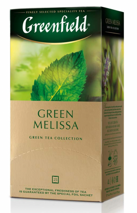 Tea Greenfield green Melissa, contents: 25 tea bags of 1.5g each. (Basic price €6,106/100g)